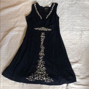 Navy dress with white embroidery flowers